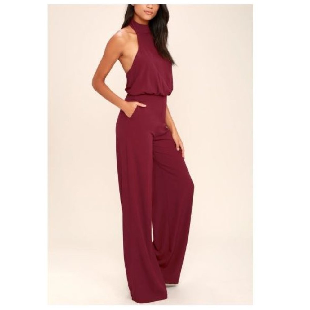 WINE RED HALTER JUMPSUIT - SIZE M